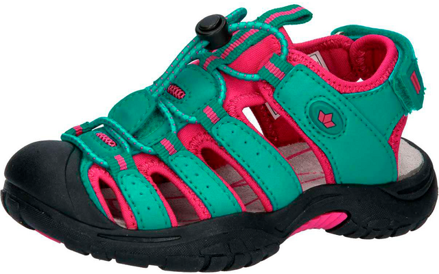 Grüner und pinker Wanderschuh mit schwarzen Details