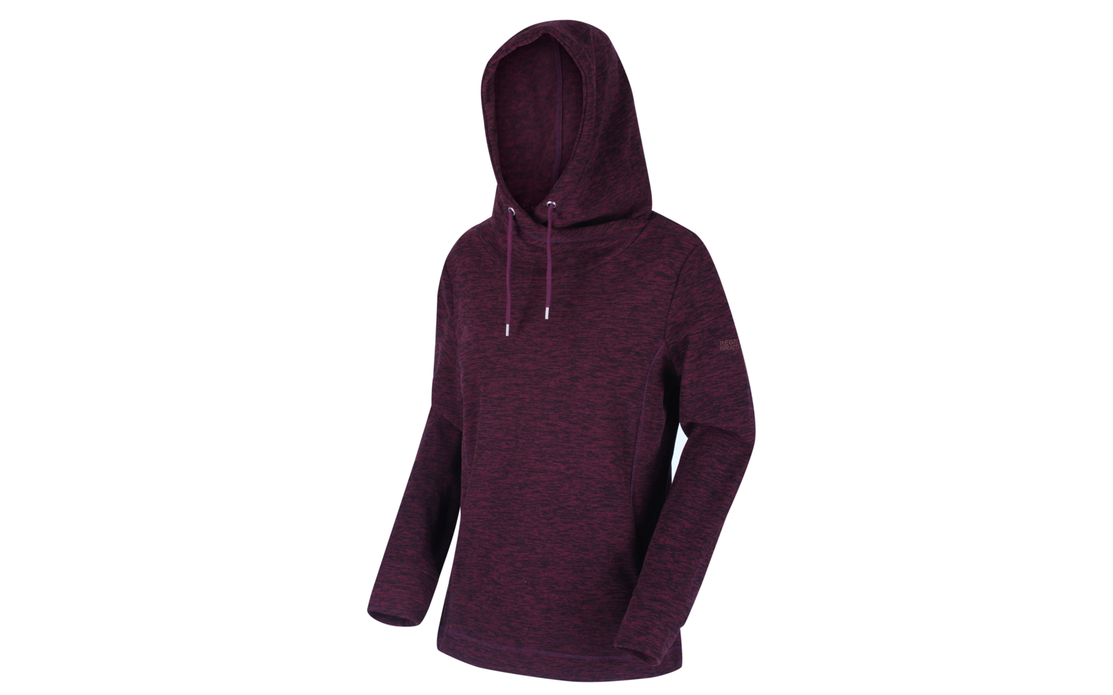 Dunkelrote Kapuzenjacke von hinten mit hochgezogener Kapuze