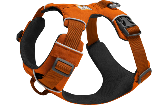 Arnés para perro naranja con relleno negro y correas ajustables