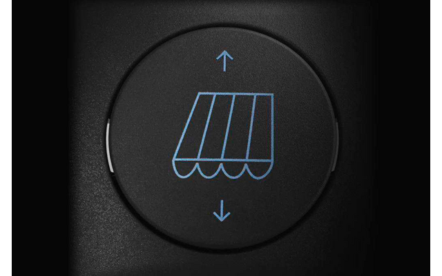 Bouton noir avec symbole de store bleu et flèches vers le haut et le bas