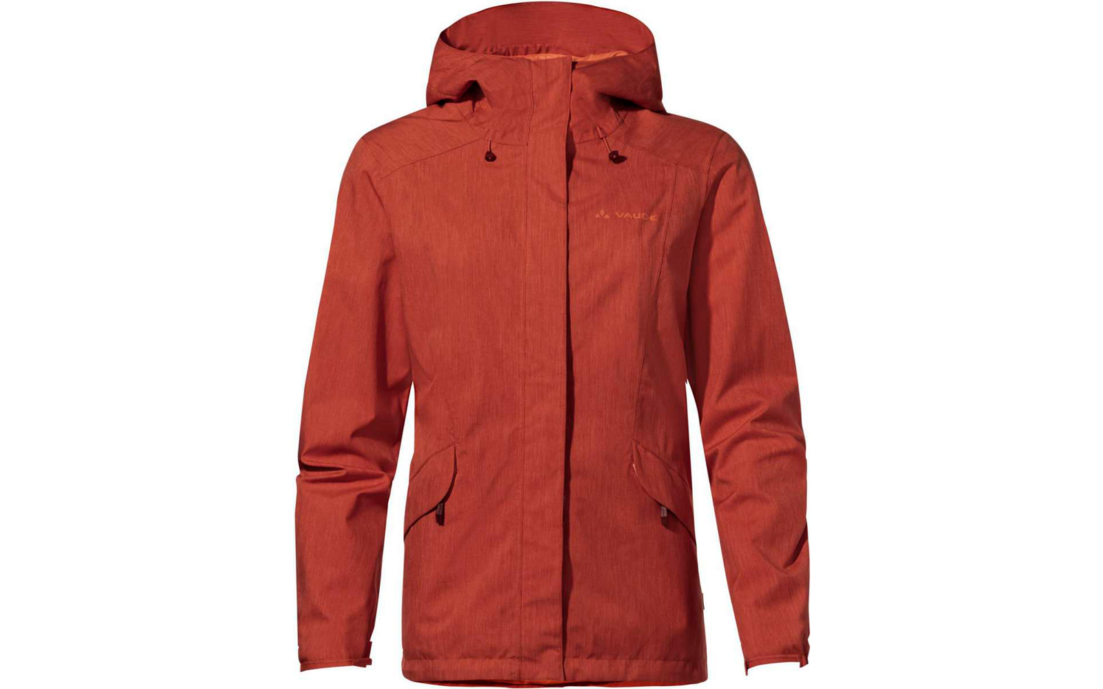 Chaqueta roja con capucha y bolsillos con cremallera