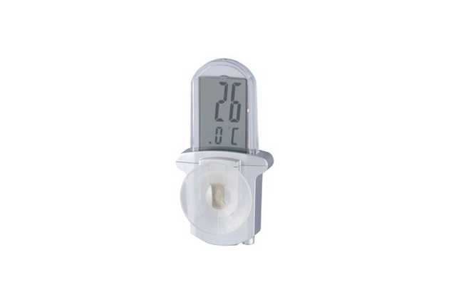 Wit digitaal thermometer met een temperatuurweergave van 26,1 graden Celsius