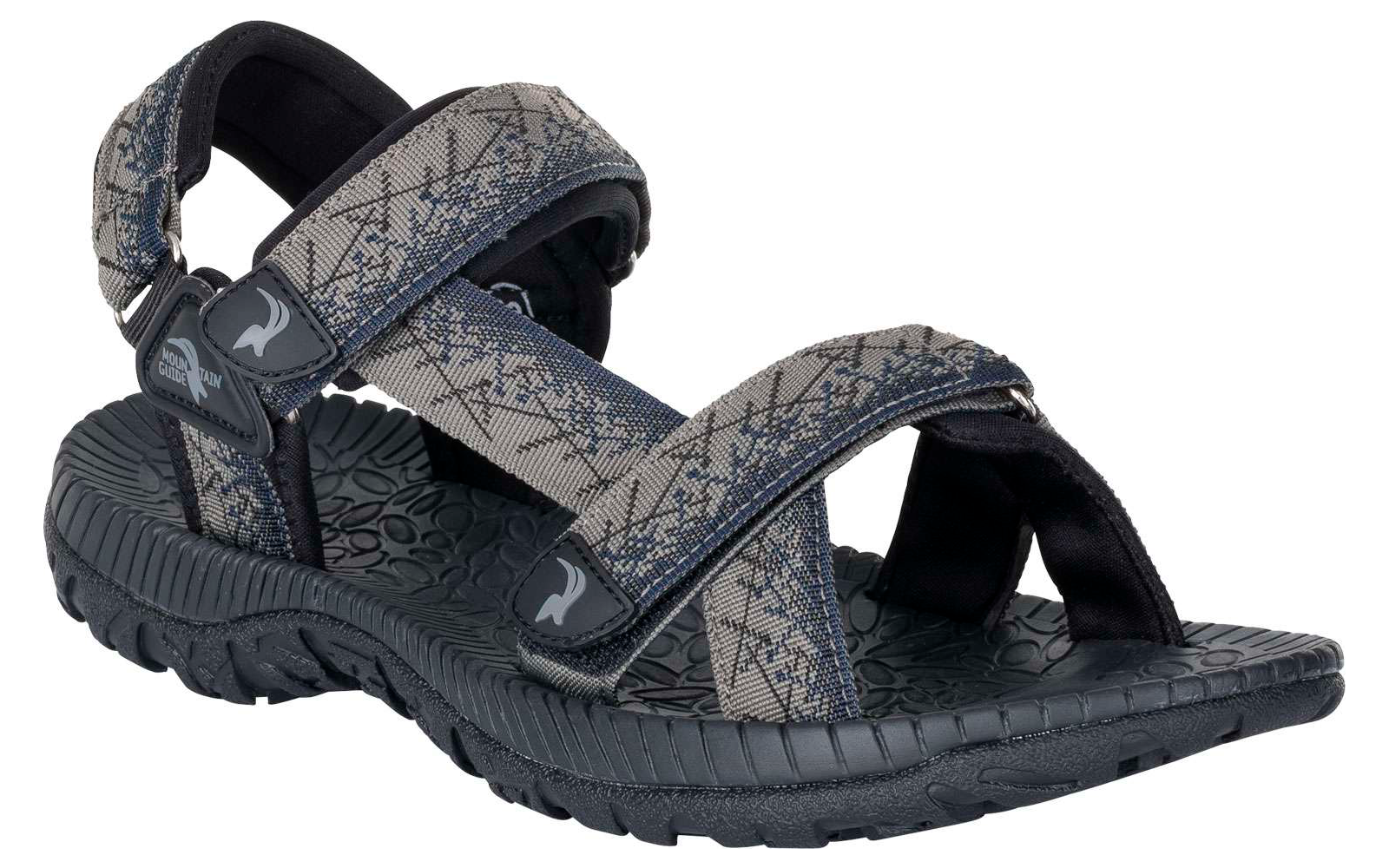 Sandalia deportiva gris con dos correas ajustables de velcro y suela negra