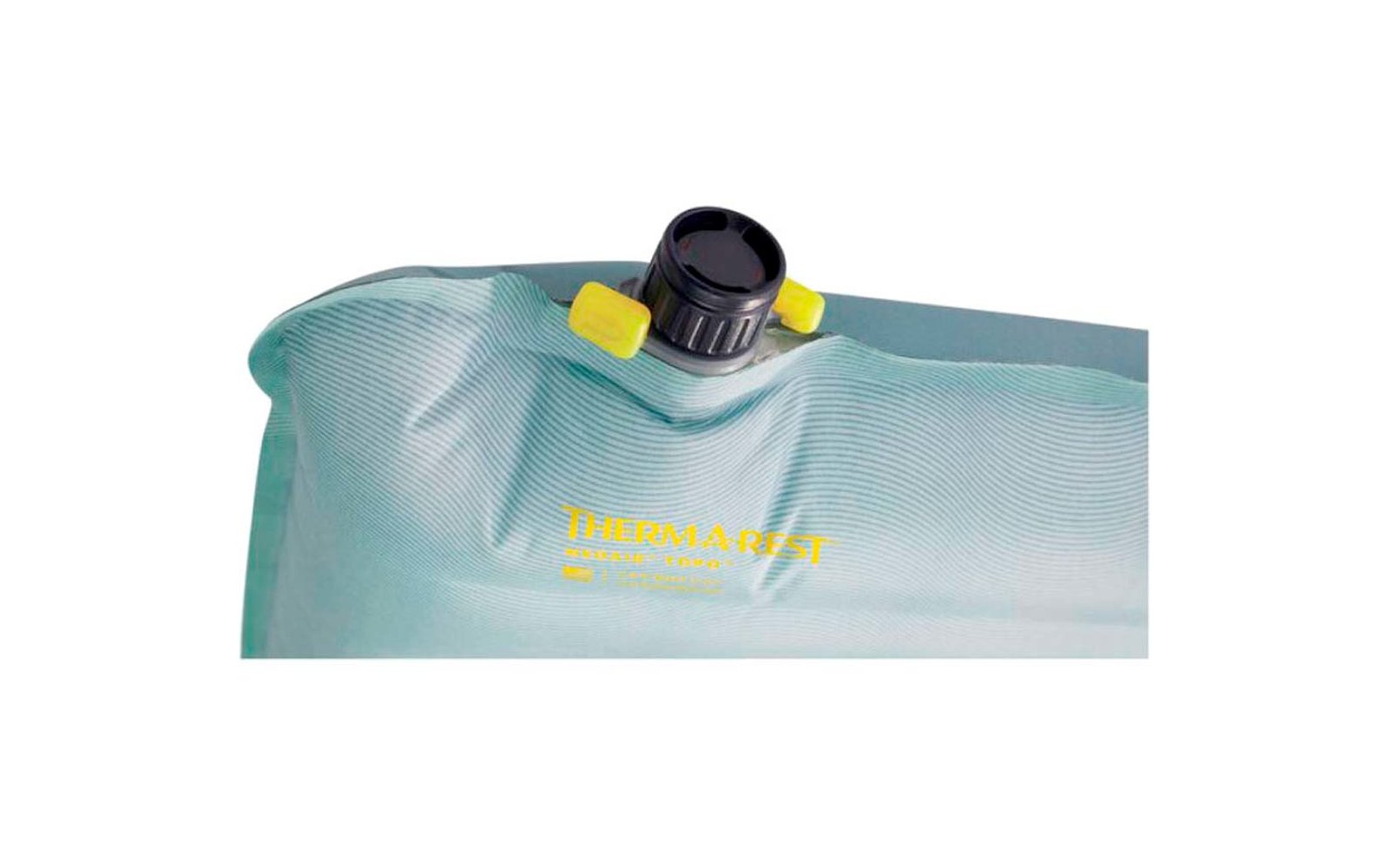 Aufblasbarer Wassersack mit gelbem Ventil und schwarzem Verschluss