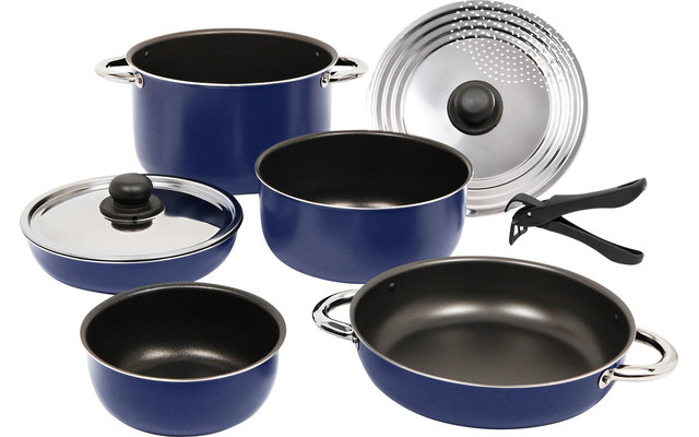 Set de casseroles aluminium empilable bleu 9 pièces Berger