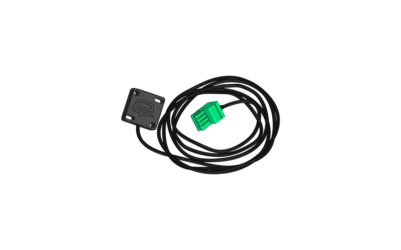 Schwarzes Kabel mit grünem Stecker und schwarzem Anschluss
