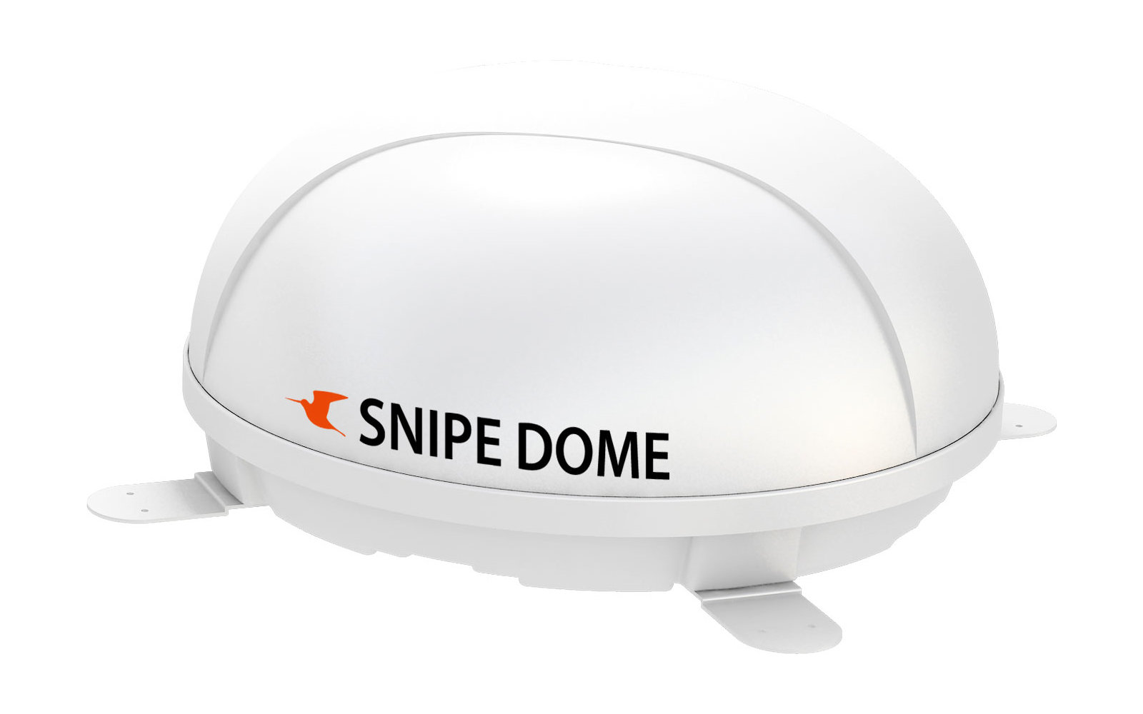 Weiße, kuppelförmige Antenne mit der Aufschrift SNIPE DOME