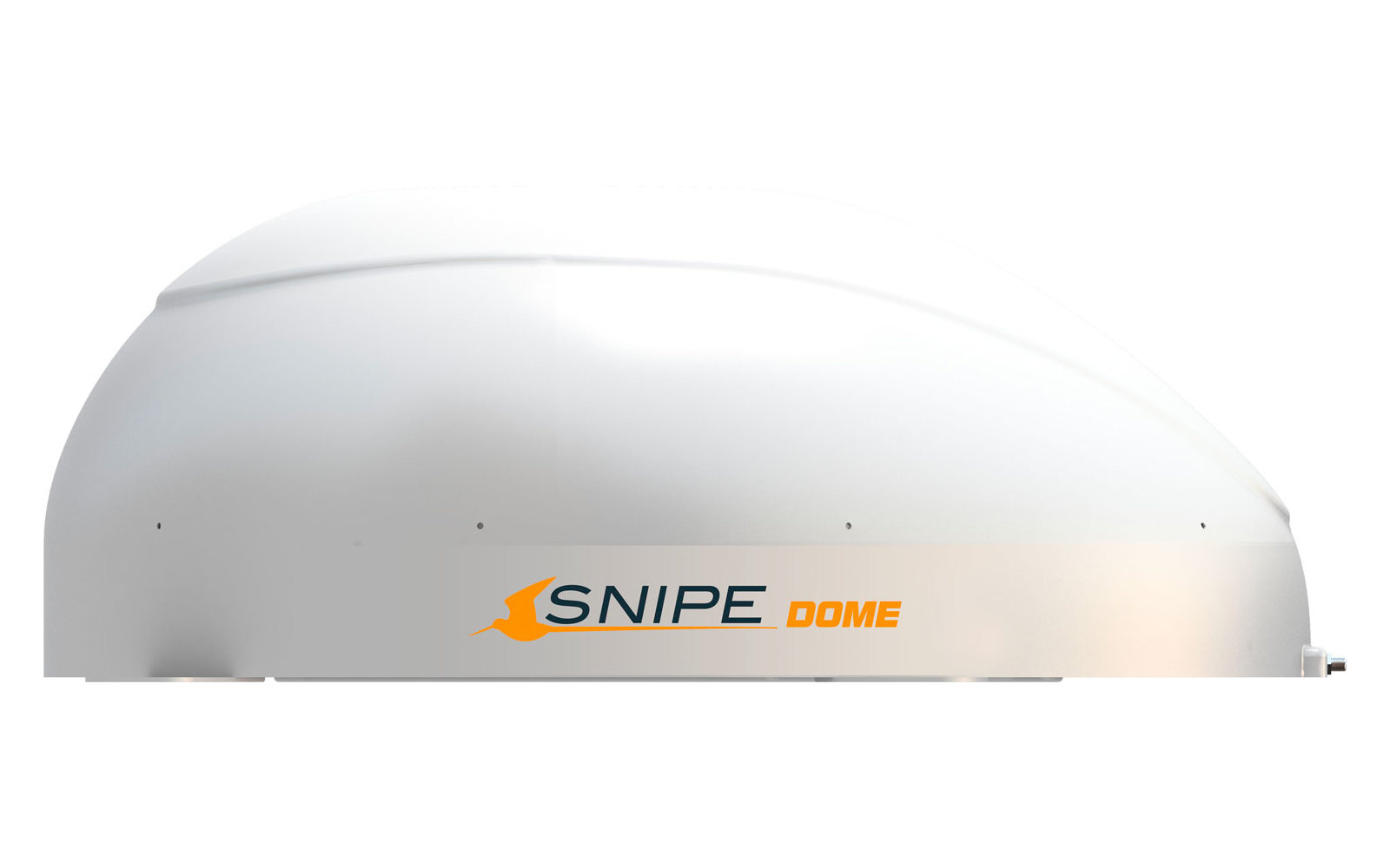 Nahaufnahme einer weißen Schutzhelm mit orange-blauem SNIPE-Logo