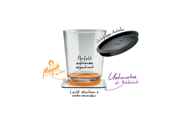 silwy® Tritan Magnetic Glasses with Coaster Set of 2 (250 ml) Orange