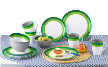 Green and white glasses on a white background