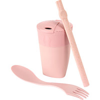 LightMyFire ReKit Trinkbecher mit Trinkhalm und Besteck aus Bioplastik Dustypink