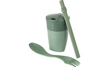 LightMyFire ReKit drinking cup with straw and cutlery made of bioplastic Sandygreen
