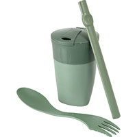 LightMyFire ReKit Trinkbecher mit Trinkhalm und Besteck aus Bioplastik Sandygreen