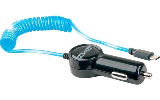 Schwaiger USB-C spiral charging cable blue luminous