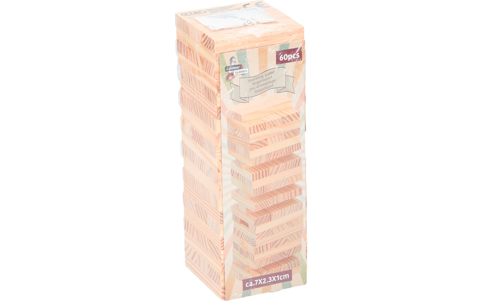 Stapelturm aus Holzblöcken in Verpackung