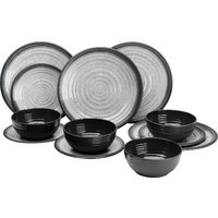 Set de vaisselle en mélamine 12 pcs. Granite gris / noir Flamefield