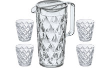 Koziol Crystal jug 1,6 l incl. lid and 4 cups