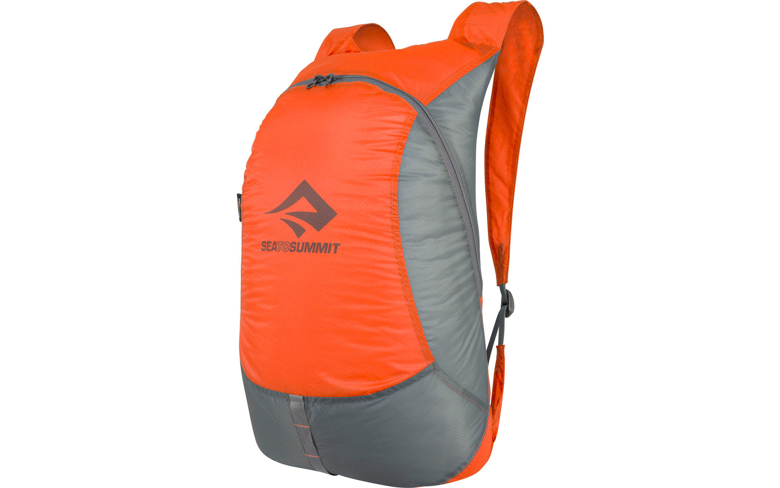 Oranger und grauer Rucksack mit schmalen Trägern