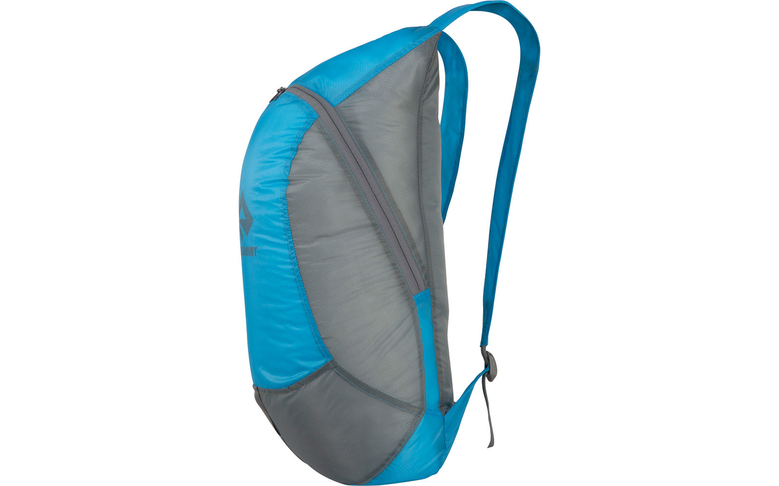 Blauer und grauer Rucksack von der Seite