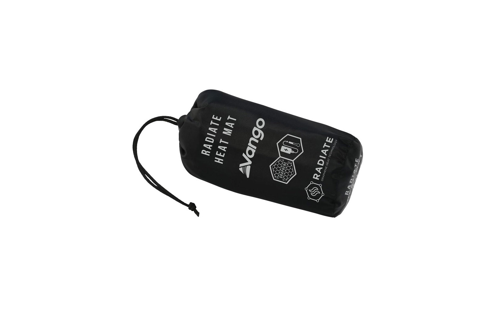 Schwarze Tragetasche mit Aufdruck 'Vango' und 'Radiate Heat Mat'