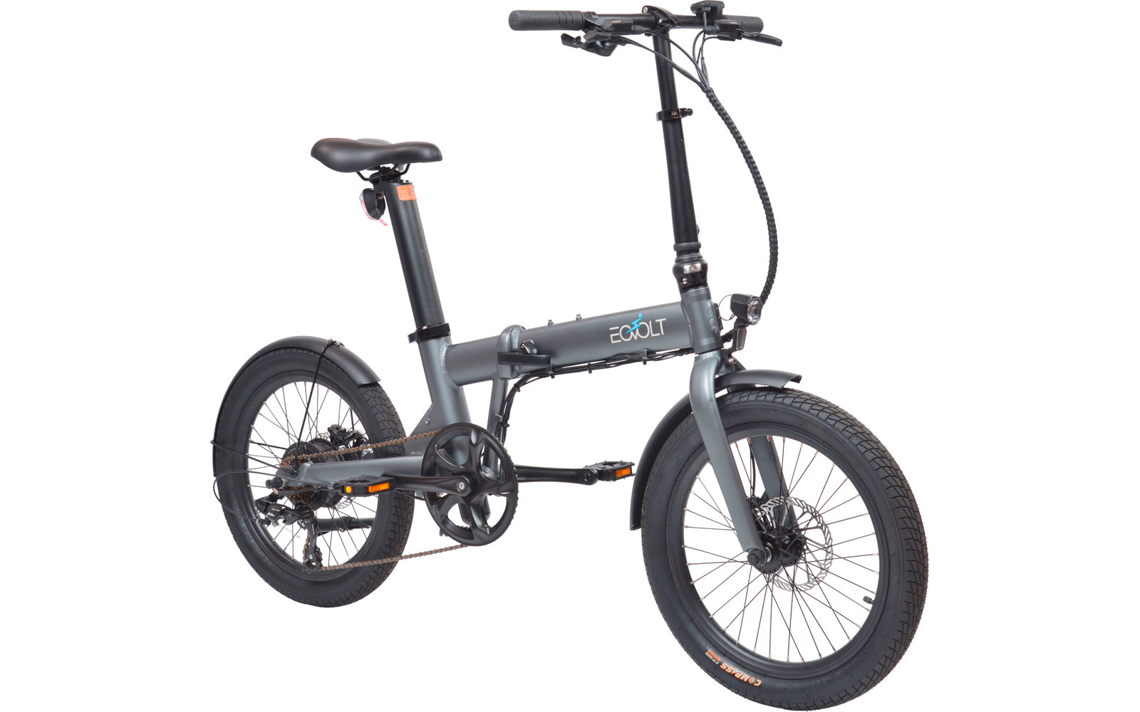 Fahrrad mit kleinen Reifen und klappbarem Rahmen in grau