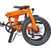 Gefaltetes oranges E-Bike mit schwarzem Sitz und schwarzen Reifen