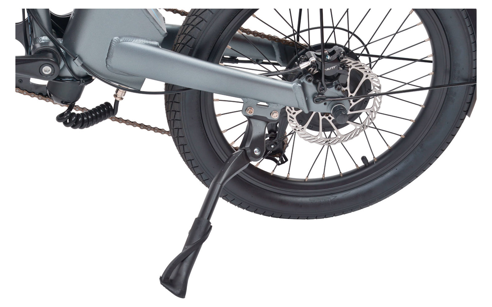 Seitenständer an Hinterrad eines Fahrrads