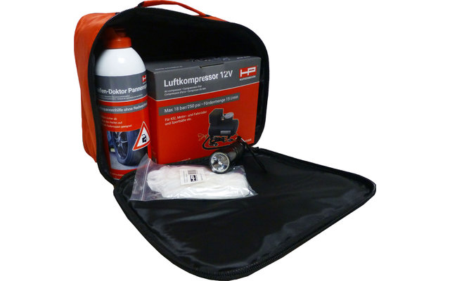 HP tire mobility kit with air compressor and sealant spray