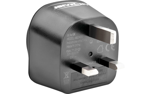 Ansmann travel plug / adapter EU to UK with protective conductor