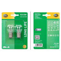 Hella P21/5W lamp met lange levensduur / positie / stop / mist achteraan / achteruitrijlicht 12 V / 21 W 2-delige set wit