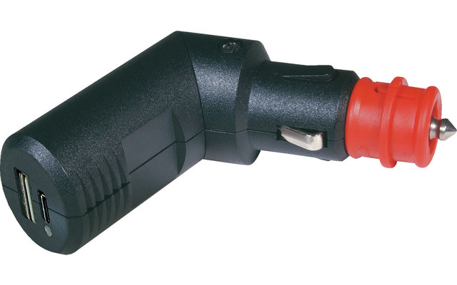 Adaptateur chargeur USB noir pour allume-cigare de voiture avec connecteur rouge