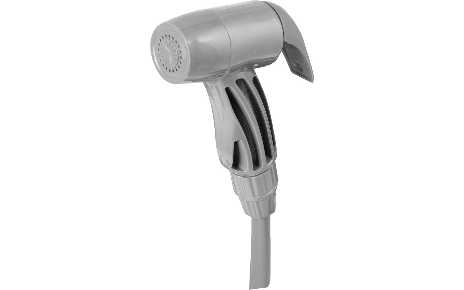 Grauer Haartrockner mit grauem Griff und Kabel