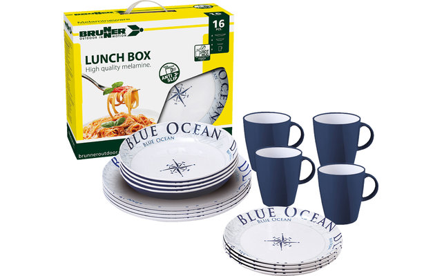 Brunner Lunch Box Blue Ocean Melamin Geschirr-Set 16-tlg.