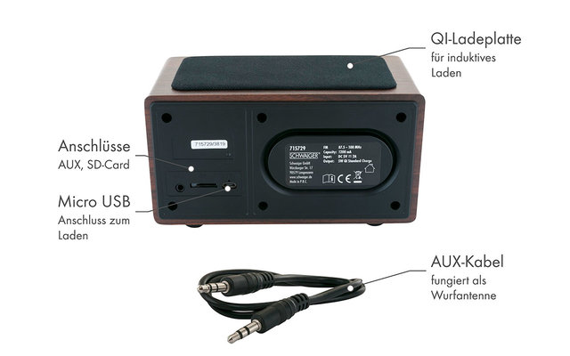 Schwaiger UKW Radiowecker inkl. Bluetooth und QI Ladestation