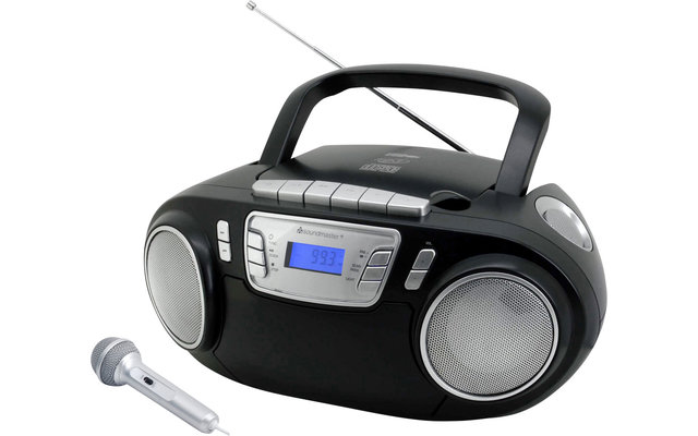 Soundmaster SCD5800BL FM/AM Radio mit Mikrofon u. Kasettenaufnahme schwarz
