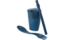 LightMyFire ReKit drinking cup with straw and cutlery made of bioplastic Hazyblue