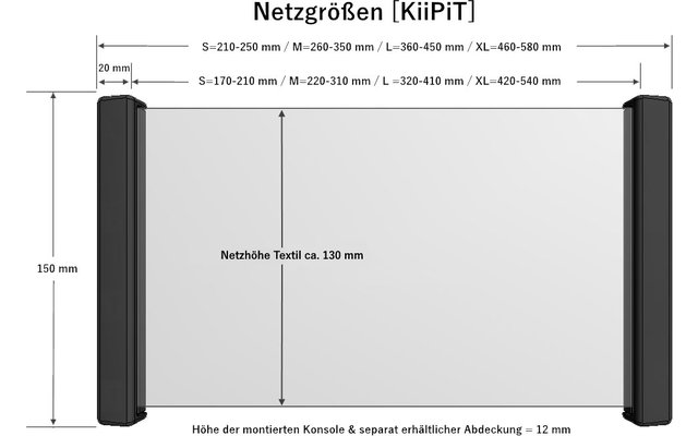 KiiPiT Stauraumnetz inkl. Montageset S 170 - 210 mm
