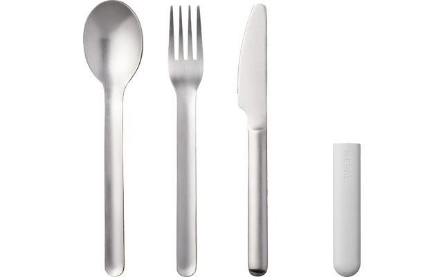 Mepal Bloom Stainless Steel Cutlery Set incl. Plastic Cover 3 pcs. Pebble White