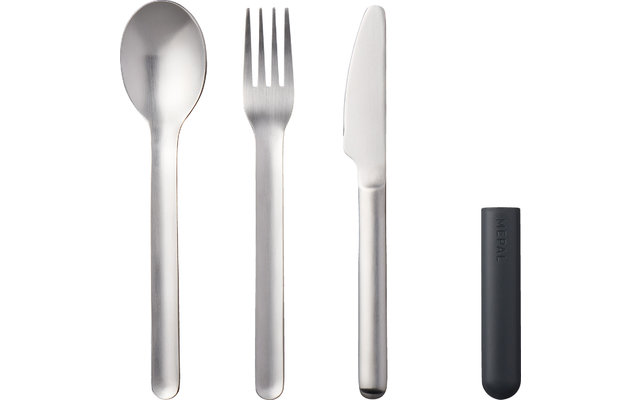Mepal Bloom Stainless Steel Cutlery Set incl. Plastic Cover 3 pcs. Pebble Black
