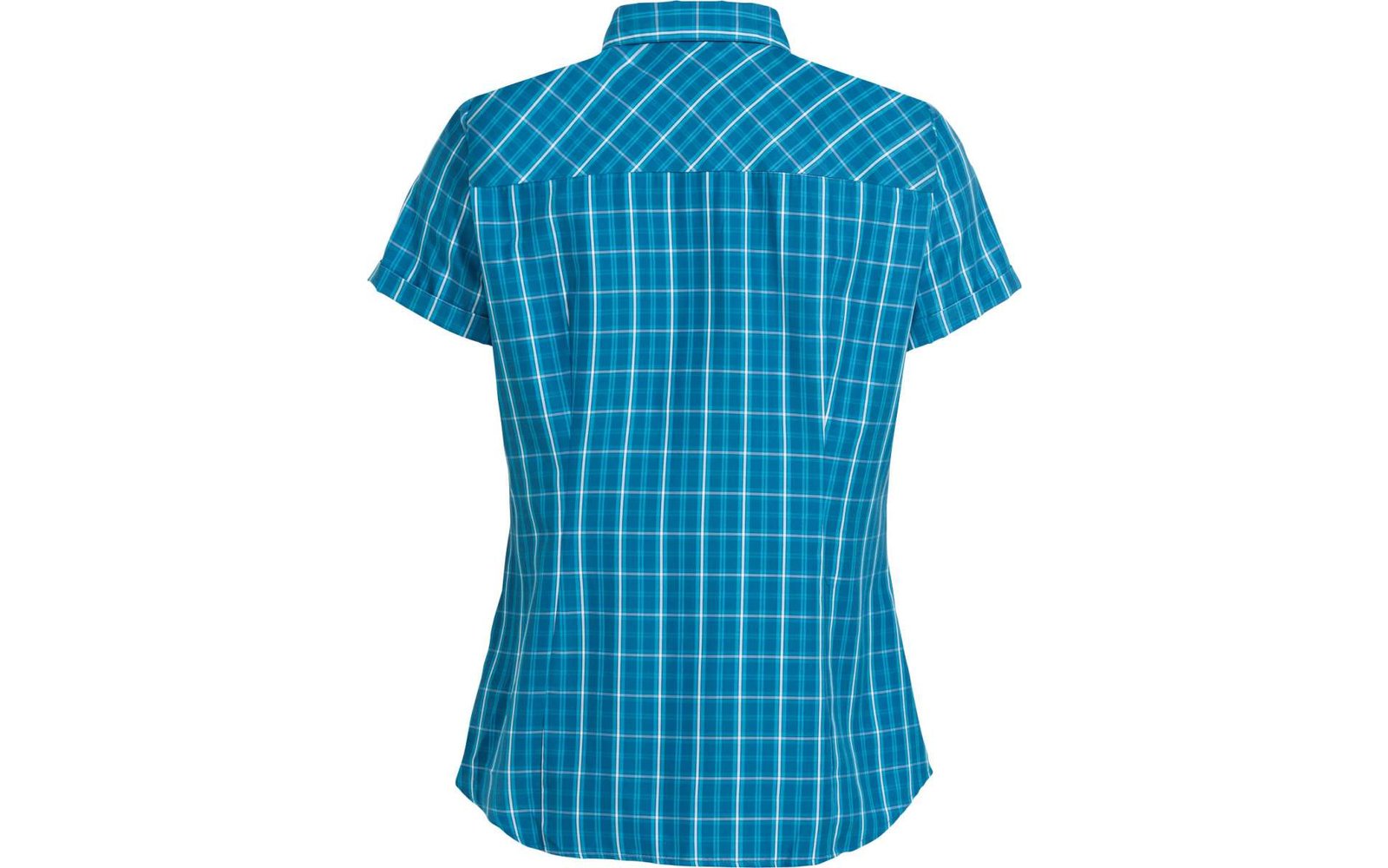 Blau kariertes Damenhemd von hinten