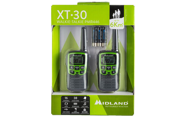 Midland XT30 PMR446 walkie-talkie incl. baterías y cable de carga
