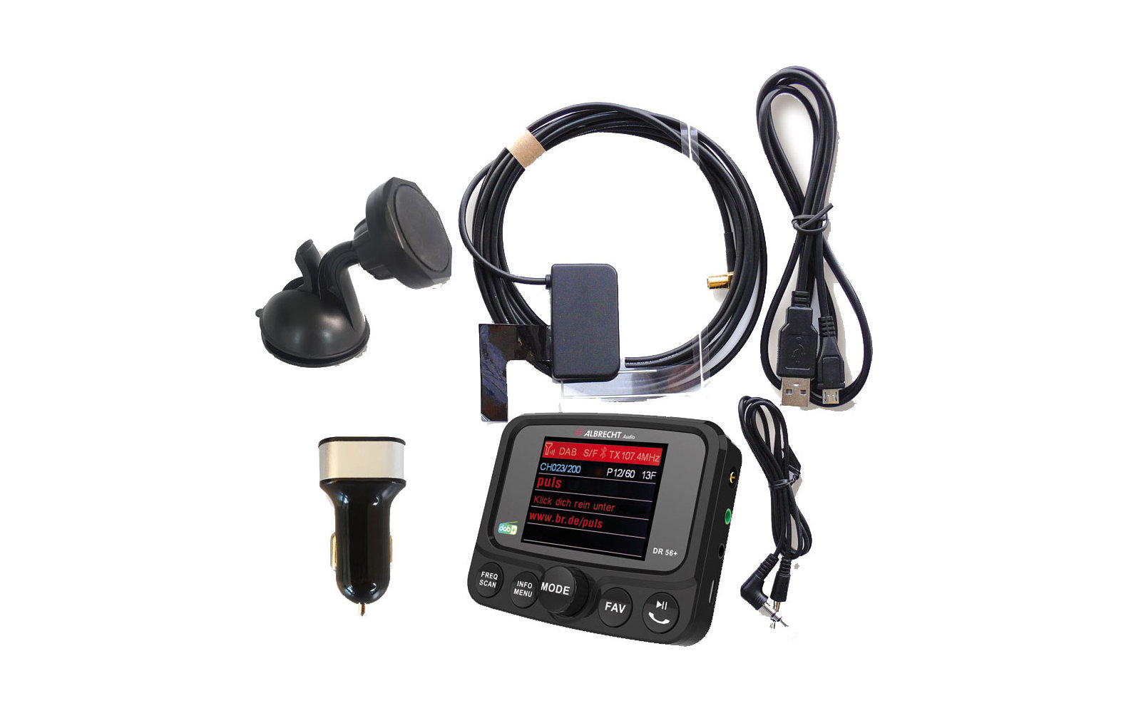 Navigationsgerät mit Saugnapfhalterung, Kabeln und Adapter