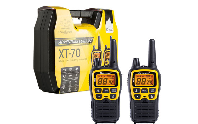Midland XT70 Adventure PMR446 radio set case incl. auriculares, baterías y cargadores