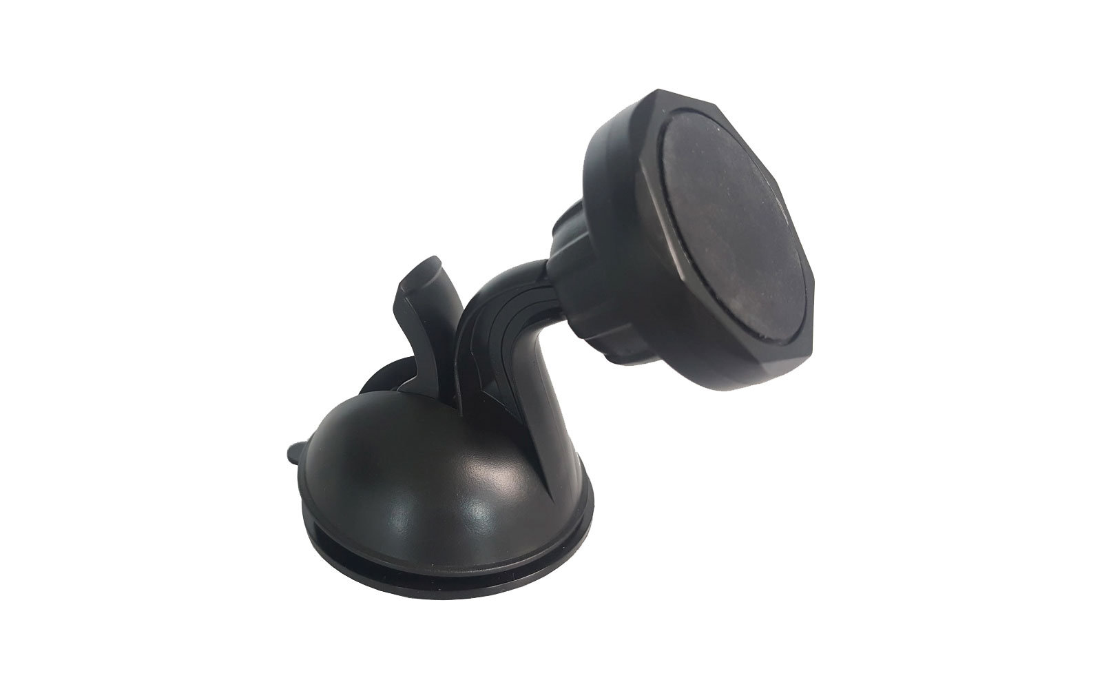 Schwarze Halterung mit Saugnapf und magnetischem Haltelement