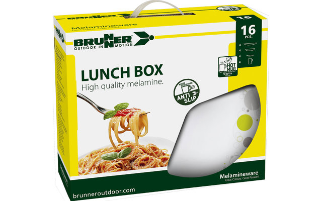 Verpackung einer Lunchbox aus hochwertigem Melamin, mit einem Bild von Nudeln und einem Ring an der Seite der Box