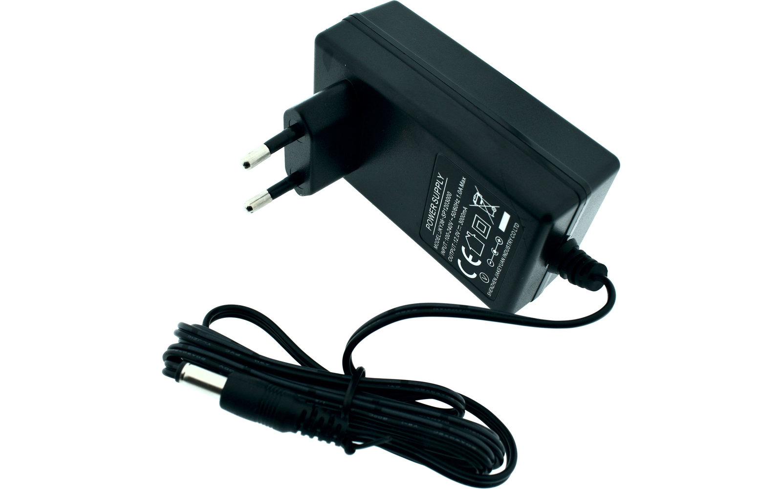 Schwarzes Netzteil mit Kabel und Euro-Stecker