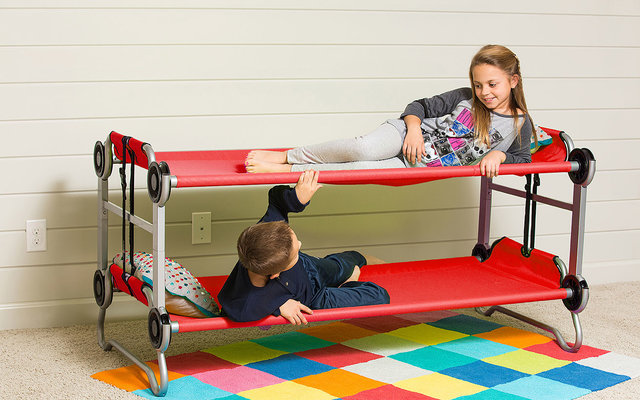 Disc-O-Bed Kid-O-Bunk Lit superposé de camping pour enfants avec poches latérales rouge / argenté