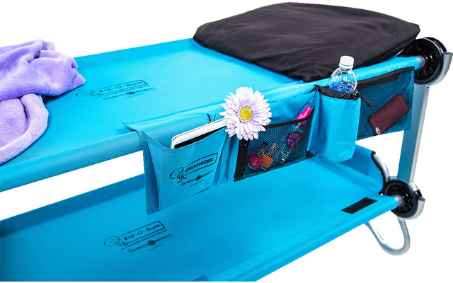 Disc-O-Bed Kid-O-Bunk Lit superposé de camping pour enfants avec poches latérales bleu / argenté
