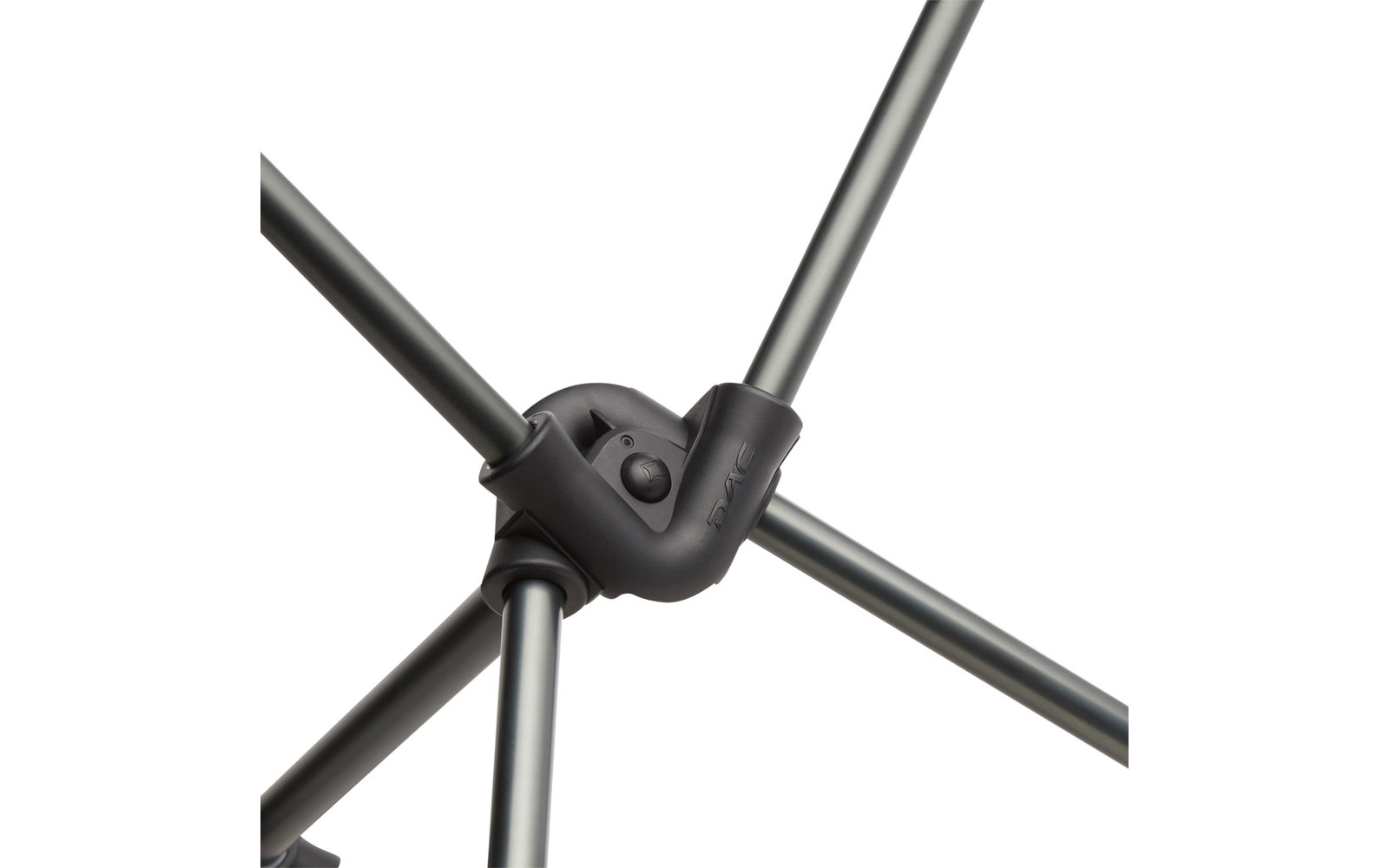 Schwarzes Gelenk mit vier verbundenen Stäben vor weißem Hintergrund