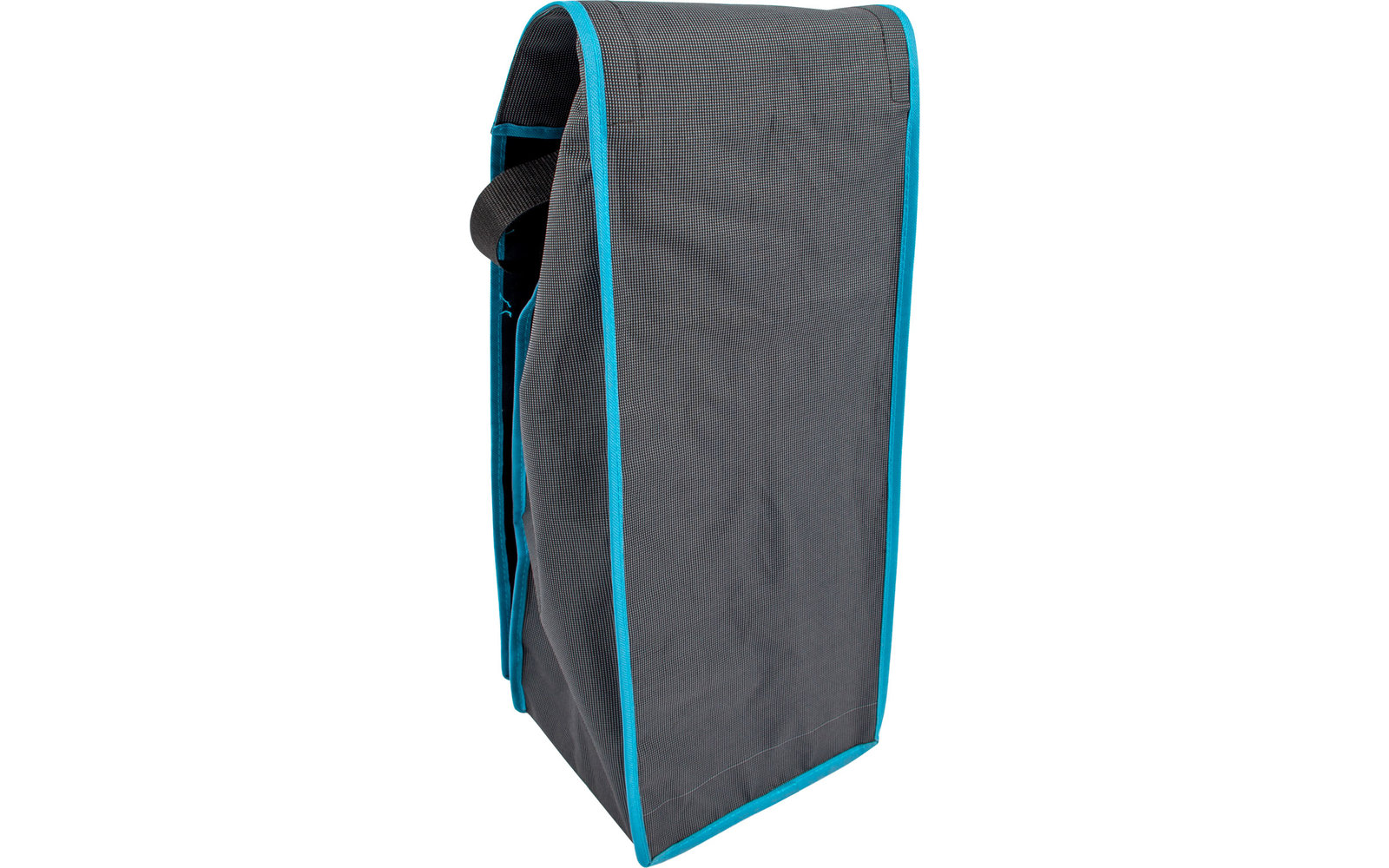 Eine graue Tasche mit blauen Kanten